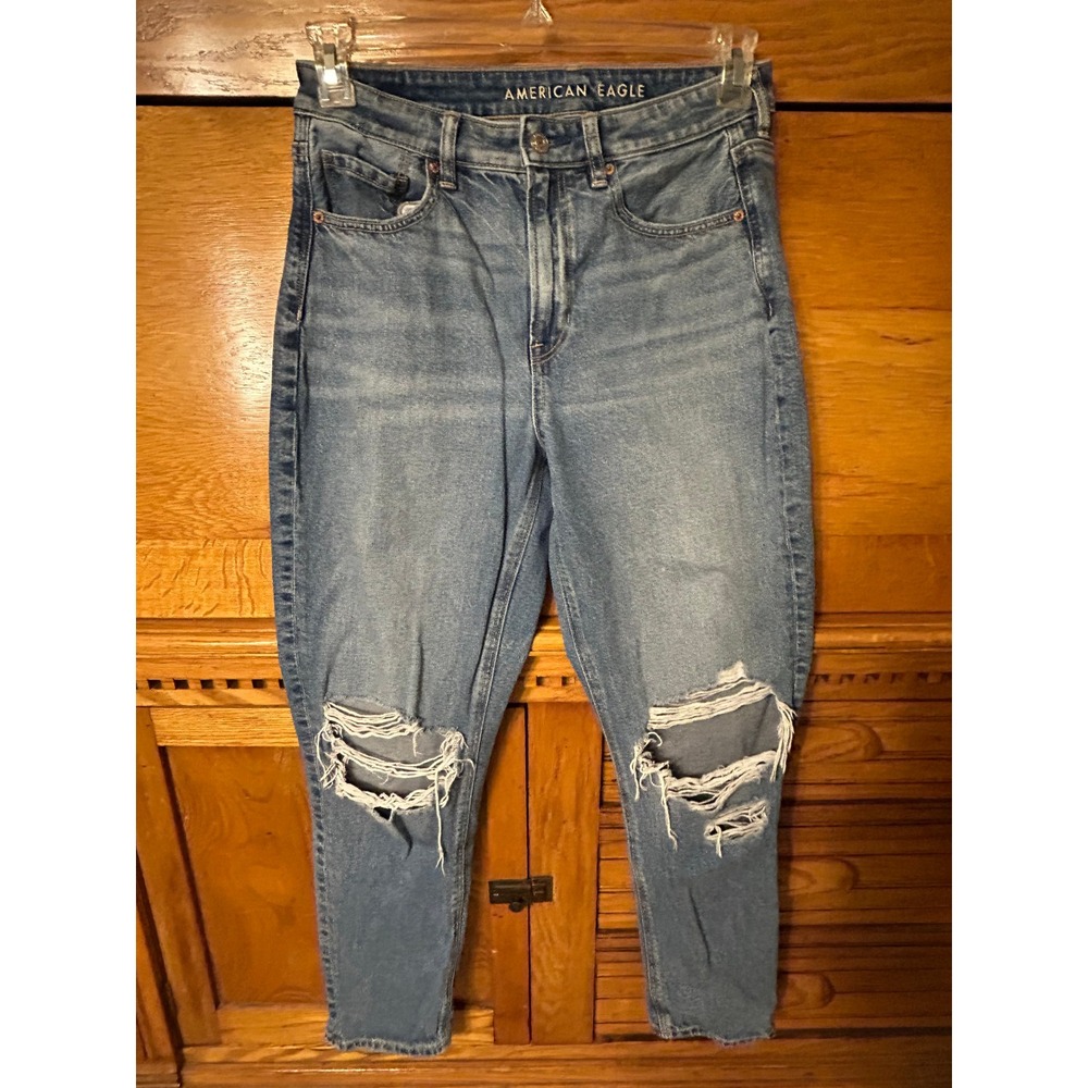 American Eagle Y2K Mom Jeans Indie Sleaze Grunge Strigid Distressed High Rise